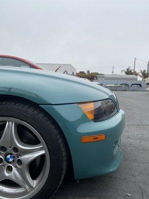 Right side profile after body work for Gary S. Z3. Note improved quality of paint condition.