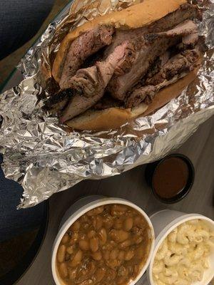 Tri TriTip Sandwich, Mac & Cheese, Baked beans