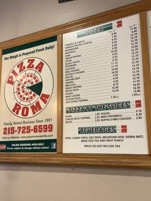 Menu on wall - prices are accurate