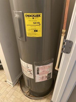 My brand new water heater with scalding hot water.