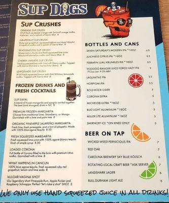 Drink menu