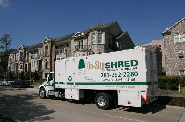 On-Site Shred truck providing residential Shredding in The Woodlands Texas