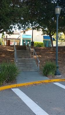 It's behind a parking lot you'll see these stairs leading to the pool