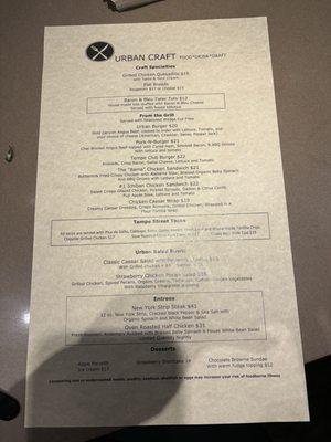 Dinner menu