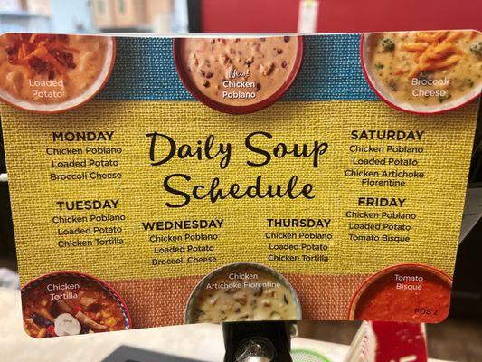 Daily soup schedule