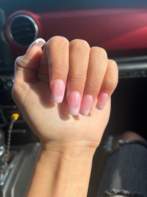 Asked for light pink and got french tip under. Arguing about the nails with me. And I asked for square and got straight round nails. -10/10!