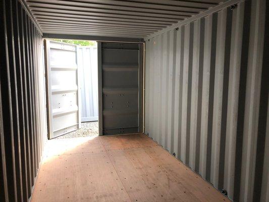 Inside a very clean, new shipping container. Nice!