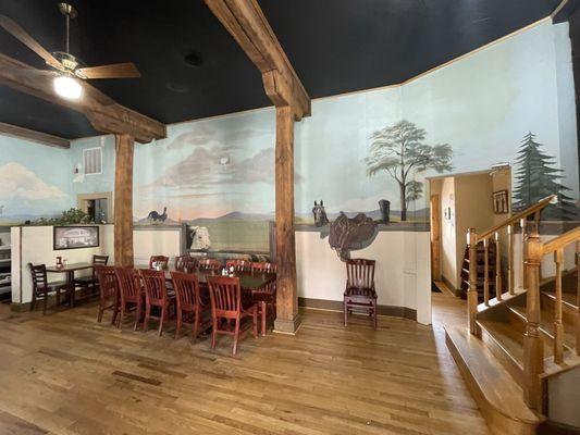 Part of the main dining  area downstairs.