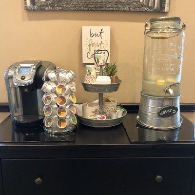 Coffee and ICED lemon water station!