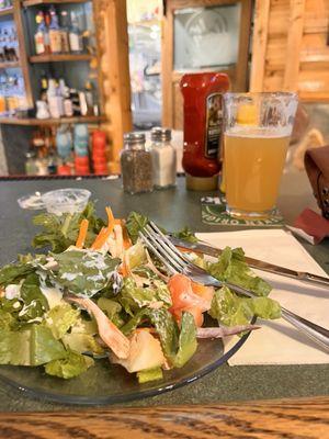 Salad sans the croutons and shredded cheese. (no thanks). Fresh, basic and tasty.