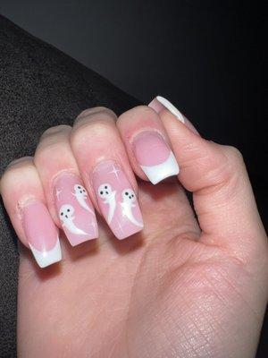 gel nail extensions with ghost design