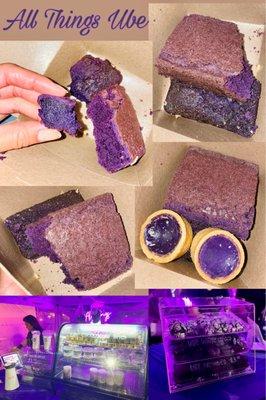 Ube brownie, mochi brick, cheesecake bites