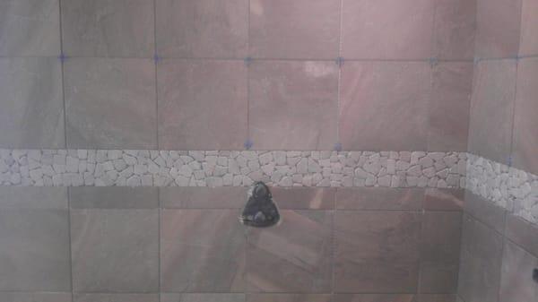 shower wall before grout.