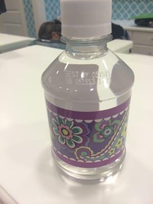 Most adorable complimentary water bottles