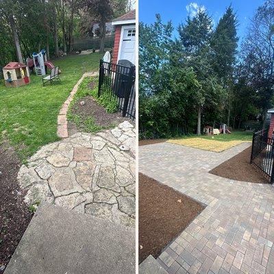 Before and after Tentinger Landscapes came and transformed this space with a new patio.