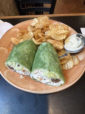 Chicken salad wrap with chips