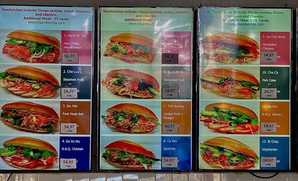 Vietnamese Sandwiches Billboard Menu #1 - #3