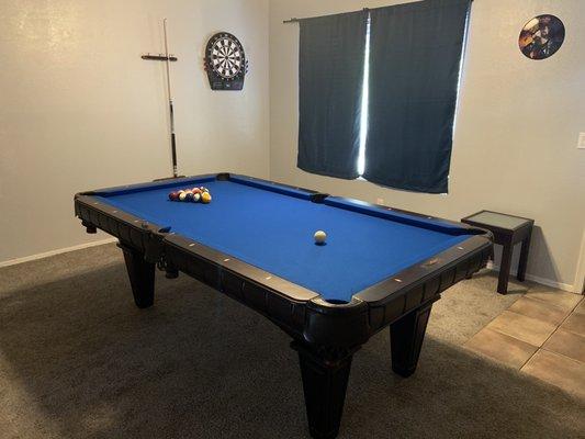 Love my new pool table, darts, and accessories