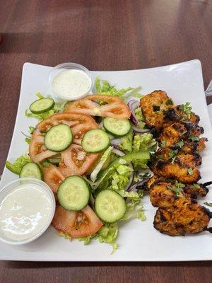 Reshmi chicken kabobs with yummy salad