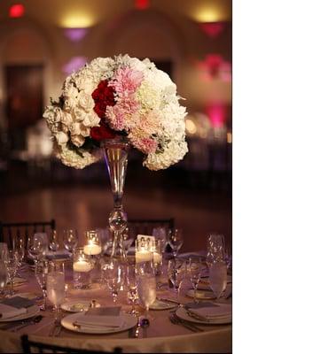 Table tall with color before guests arrive