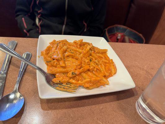 Penne pasta with chicken. Sure good.