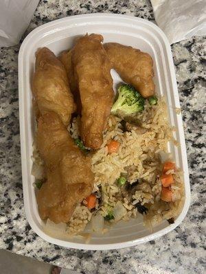 Sweet and sour chicken with vegetable fried rice