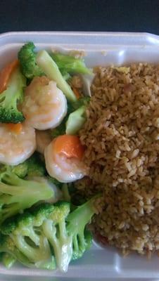 Shrimp with broccoli.  It wasn't flavored as well as it could be because there's no MSG in it