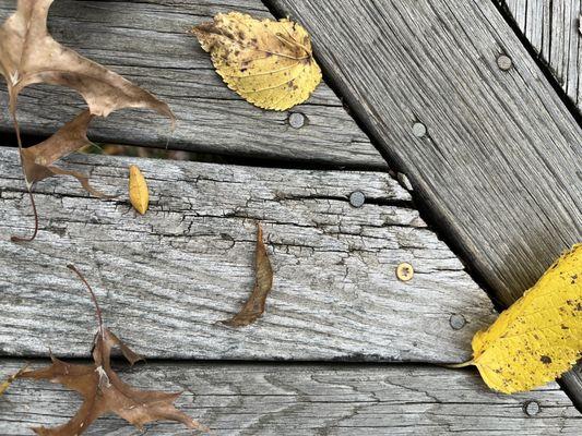 Example of cracking/rotting wood not replaced, just screwed down.