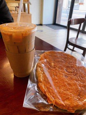 Iced coffee and maple "pie" which is a puff pastry with maple on top. It is a crunchy and flaky, just lovely.