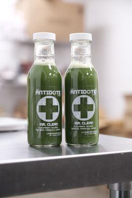 Mr. Clean: cucumber, celery, collards, parsley, lemon; cold-pressed and bottled in-house, raw and never pasteurized