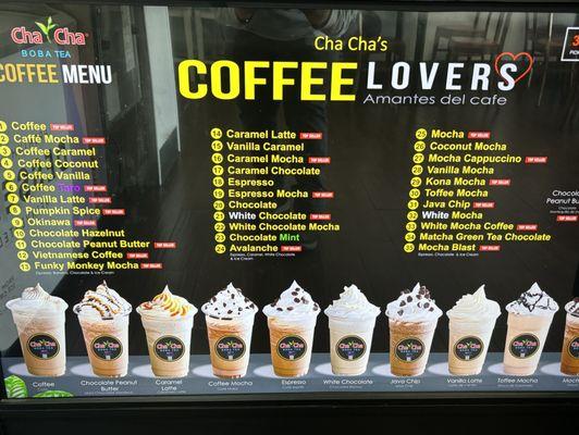 Coffee menu