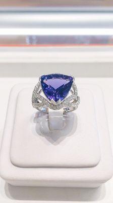 Custom designed diamond setting for an exquisite tanzanite ring.