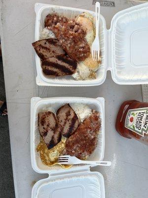 Special luncheon meat and corned beef hash