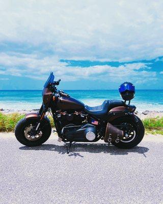 Kaena point with Harley Davidson Motorcycle