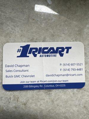 David Chapman's business card.