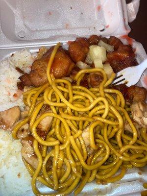 Chicken teriyaki and sweet and sour chicken