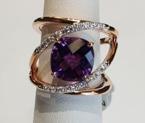 Amethyst & diamonds in rose gold setting.