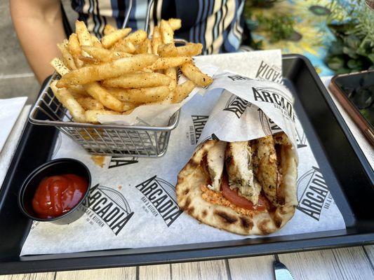 Greek Chicken Pita and Fries