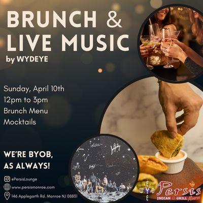 15% Off Brunch this Sunday! Join us and be serenaded by the amazing vocals of Wydeye while enjoying our delicious brunch menu.