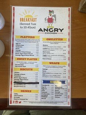 Breakfast menu