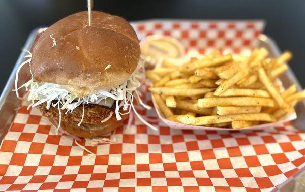 Wabi Wasabi Burger with Seasoned fries