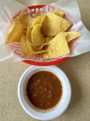 Complimentary Chips & Salsa. Very good flavor mild salsa, not too spicy!