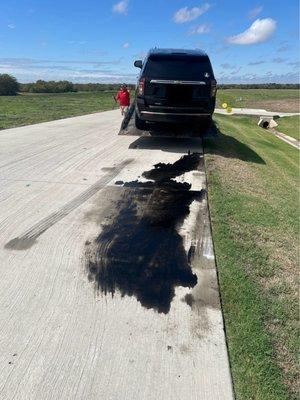 Plug fell out of the oil pan after they provided service to the vehicle.