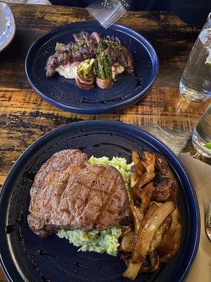 Angus Skirt Steak with Chimichurri, Mashed Potatoes & Asparagus