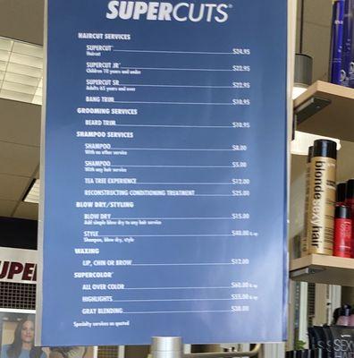 Prices as of 4/13/24. Couldn't find them this morning. They're reasonable. We need to support our haircutters.