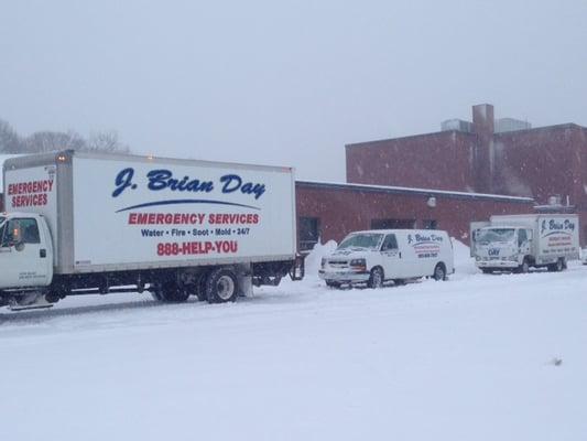 Cleaning up a school after a fire.