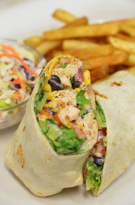 Lunch special, Southwest Chicken Wrap with fries