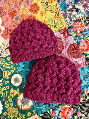 Berroco Ultra Alpaca yarn in Orchid for Mommy and Me lace knit hats