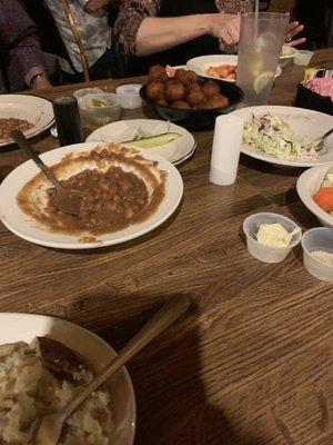 Pinto beans, slaw & hush puppies.