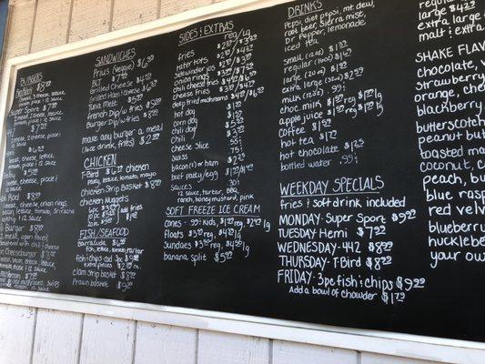 Full menu outside of establishment